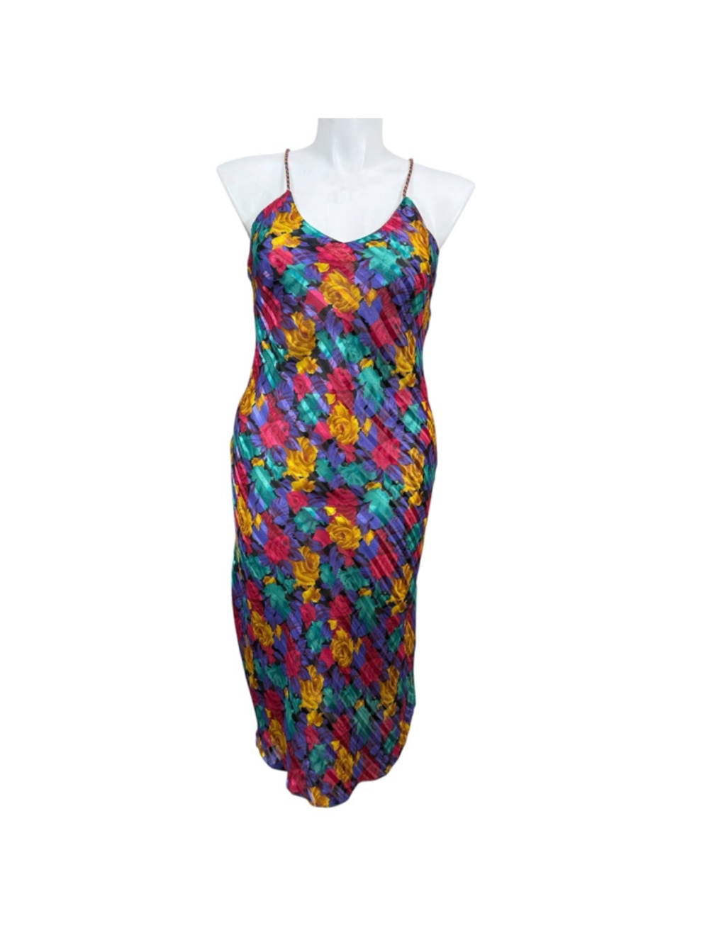 Vintage Circa 2000 Floral Slip Dress Bright Multicolor Y2K Maxi Dress Size‎ L